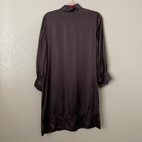 Scanlan Theodore Dress Womens Medium Brown Satin Mini Quiet Luxury Minimalist - Picture 6 of 14